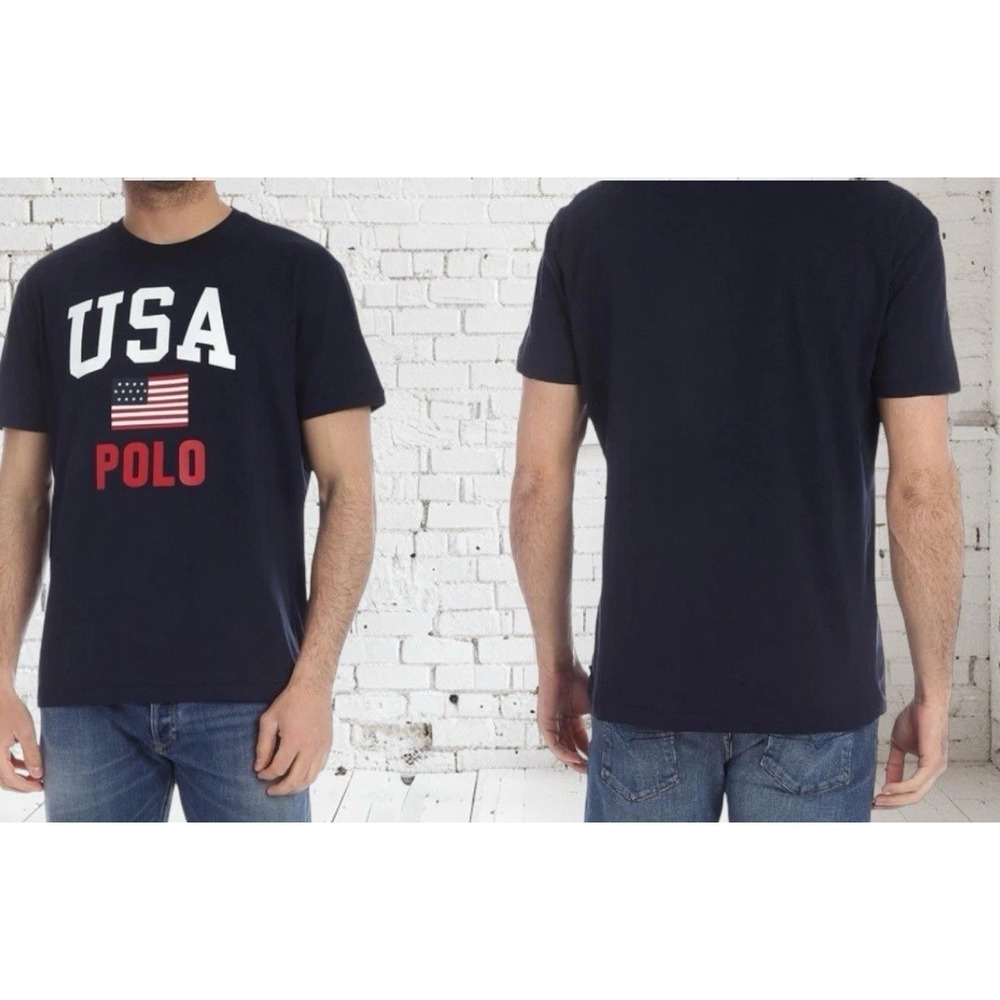 POLO 🔥RALPH LAUREN 🤑Men's USA Flag T-Shirt Navy ‎ America Large